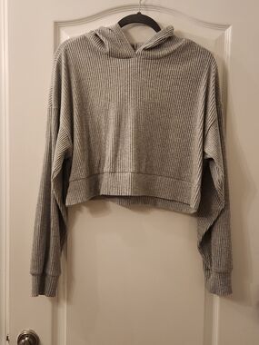 SET ALO Yoga Muse Cropped Hoodie Sweater Med And Joggers S/M- Light Gray